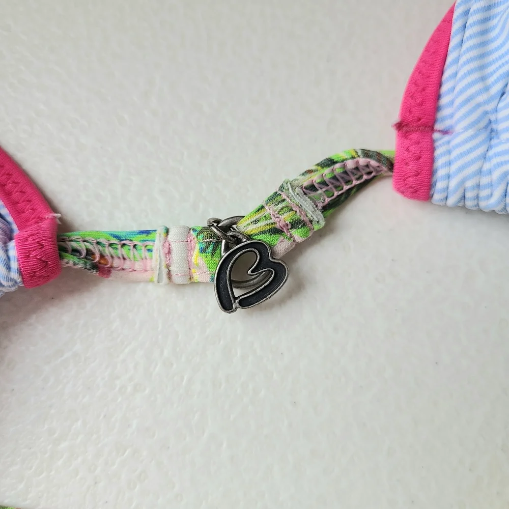 Banana Moon Blue Striped Floral Triangle Bikini Top